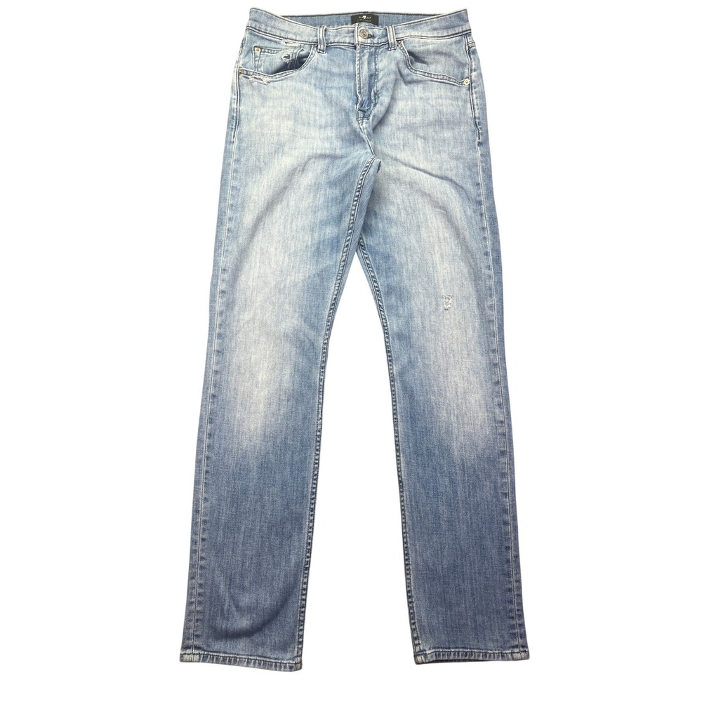7 For All Mankind Denim Jeans Light Wash Distressed‎ Slim Fit 31 Fits 30"
